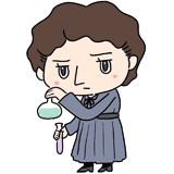 研究に没頭するキュリー夫人のイラスト