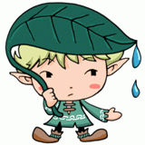 葉を傘にする妖精の男の子のイラスト