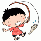 魚を釣る男の子のイラスト