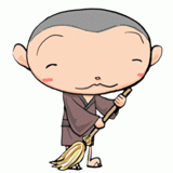 掃除するお坊さんのイラスト