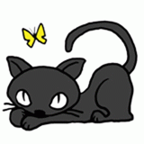 蝶々と遊ぶ黒猫のイラスト