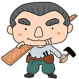 釘をくわえる大工のイラスト