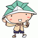 折り紙カブトでピースする男の子のイラスト