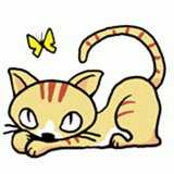 蝶々と遊ぶ猫のイラスト