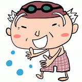 プールではしゃぐおじいさんのイラスト