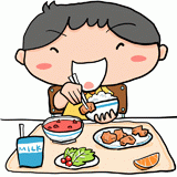 給食を食べる男の子のイラスト