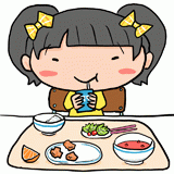 給食を食べる女の子のイラスト