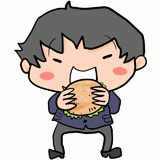 ハンバーガーを食べる男の子のイラスト