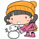 雪だるまを作る女の子のイラスト