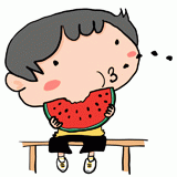 スイカを食べる男の子のイラスト