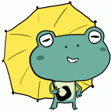 傘をさすカエルのイラスト