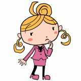 ちょっと考えるスーツの女性のイラスト
