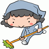 ブラシで床掃除する女性のイラスト