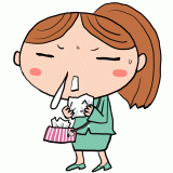 風を引いたスーツの女性のイラスト