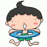 浮き輪をする男の子のイラスト