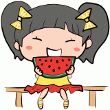 スイカを食べる女の子のイラスト
