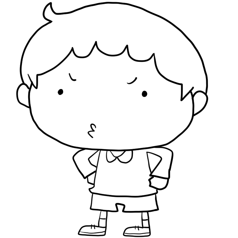 拗ねる男の子のかわいいぬり絵