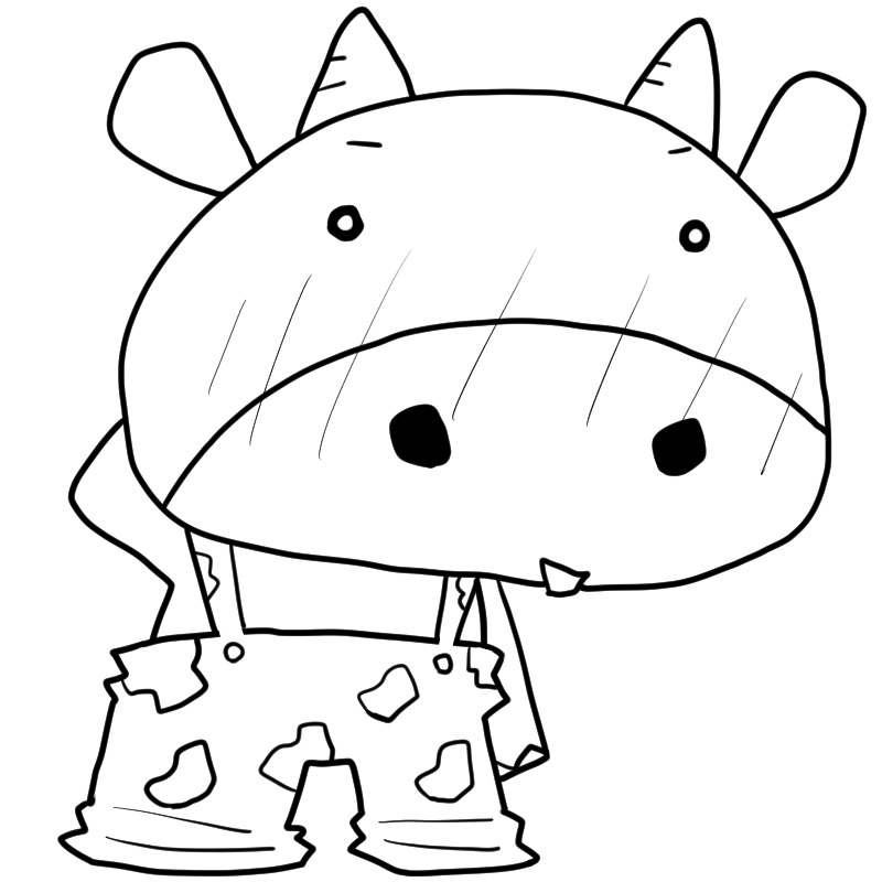 照れる牛のかわいいぬり絵