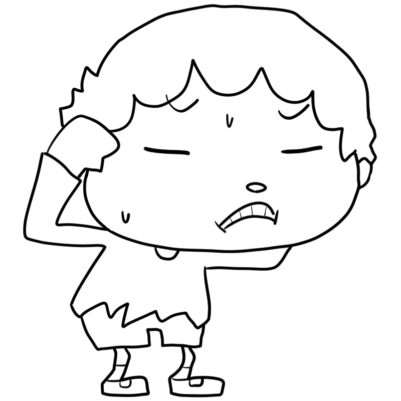 悩む男の子のかわいいぬり絵