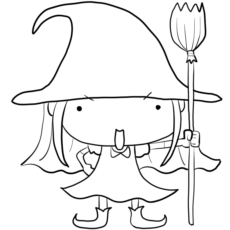 ハロウィンの女の子のかわいいぬり絵