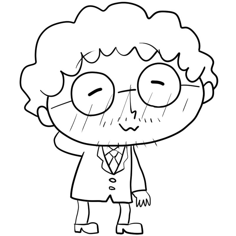 照れる白衣の博士のかわいいぬり絵