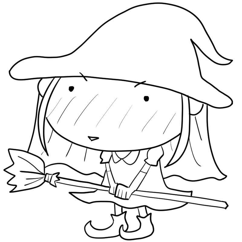 照れる魔女コスの女の子のかわいいぬり絵