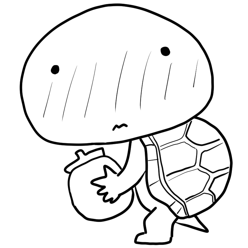 照れる亀のかわいいぬり絵