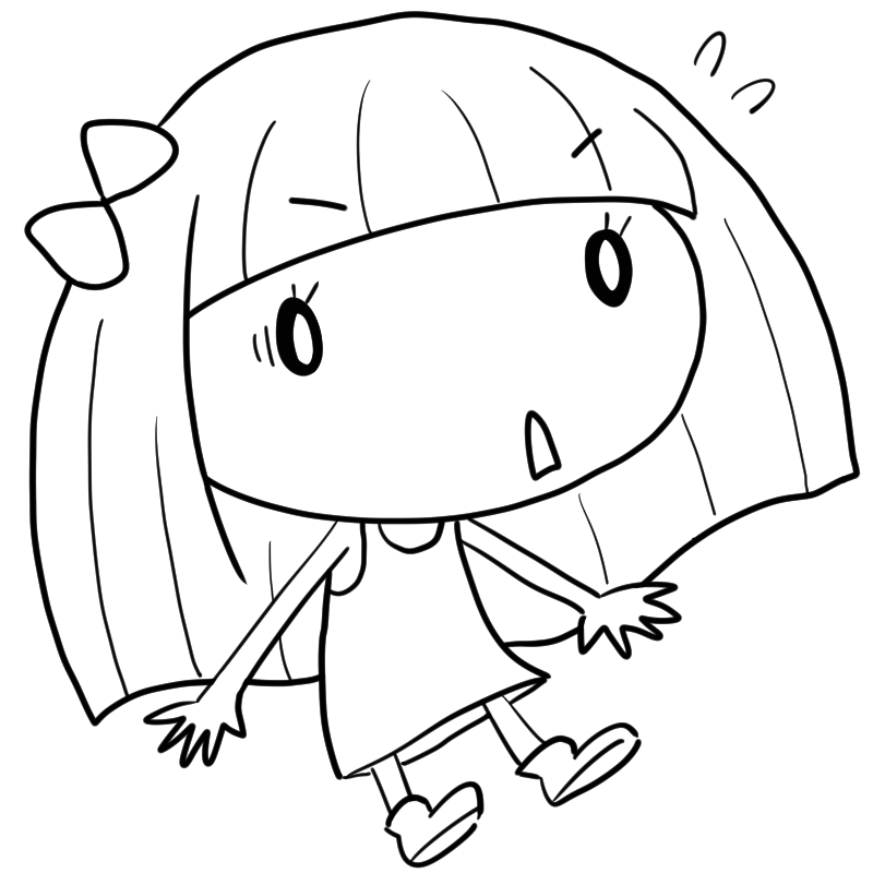 驚く女の子のかわいいぬり絵