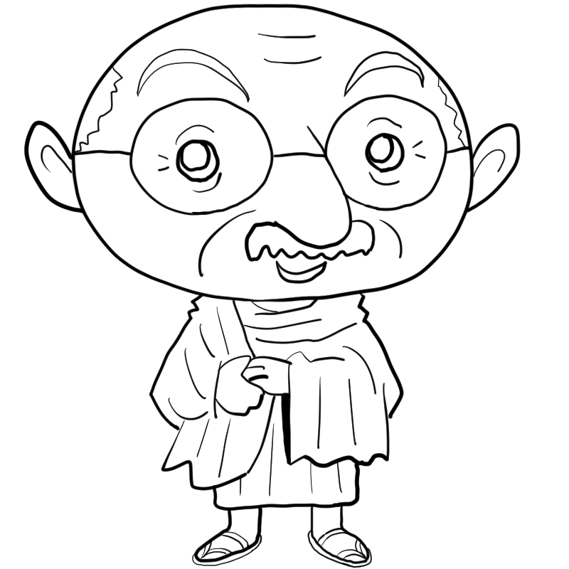 笑顔のガンジーのかわいいぬり絵