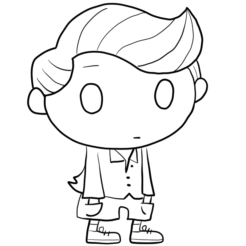 無表情の白人の男の子のかわいいぬり絵