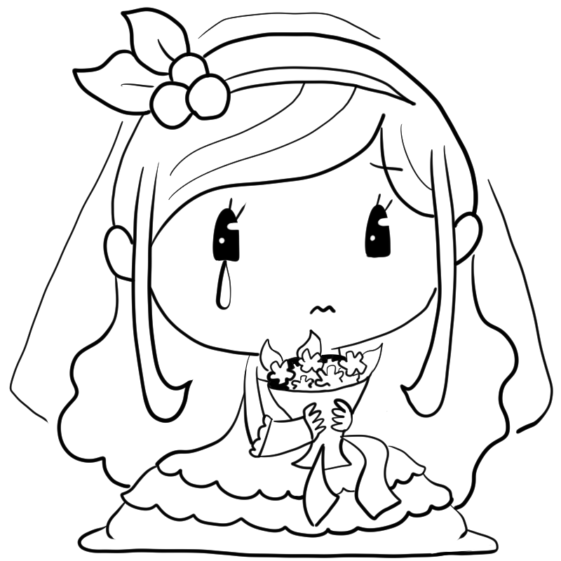 泣く結婚式の新婦のかわいいぬり絵