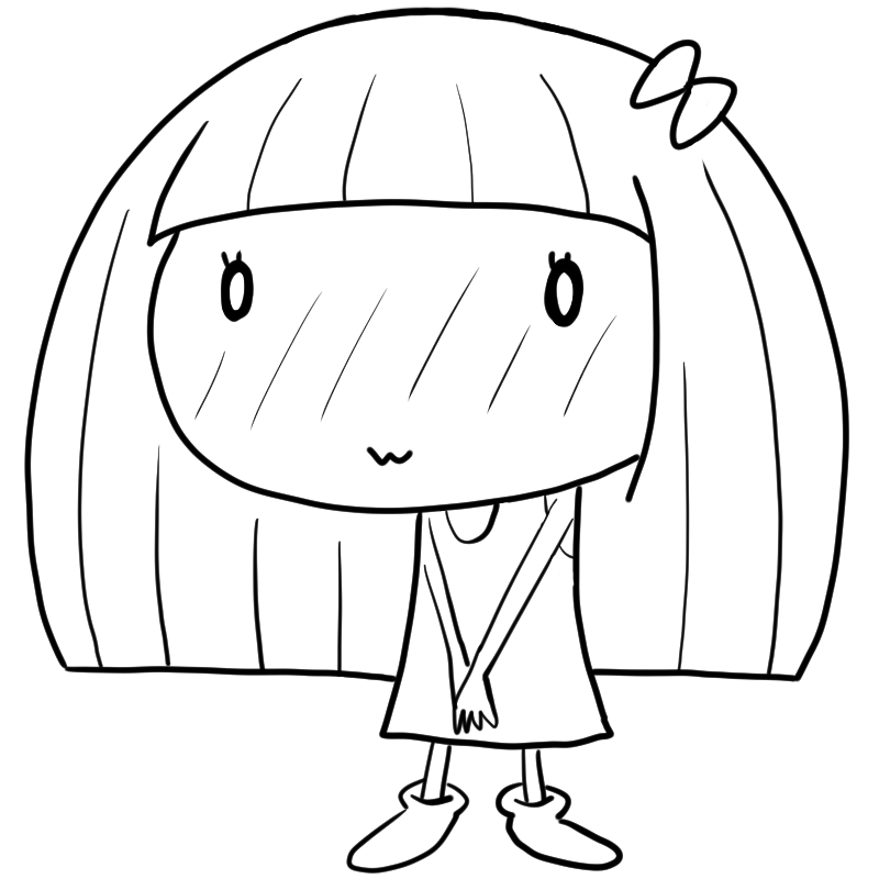 照れる女の子のかわいいぬり絵