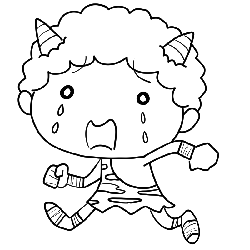 逃げる赤鬼のかわいいぬり絵