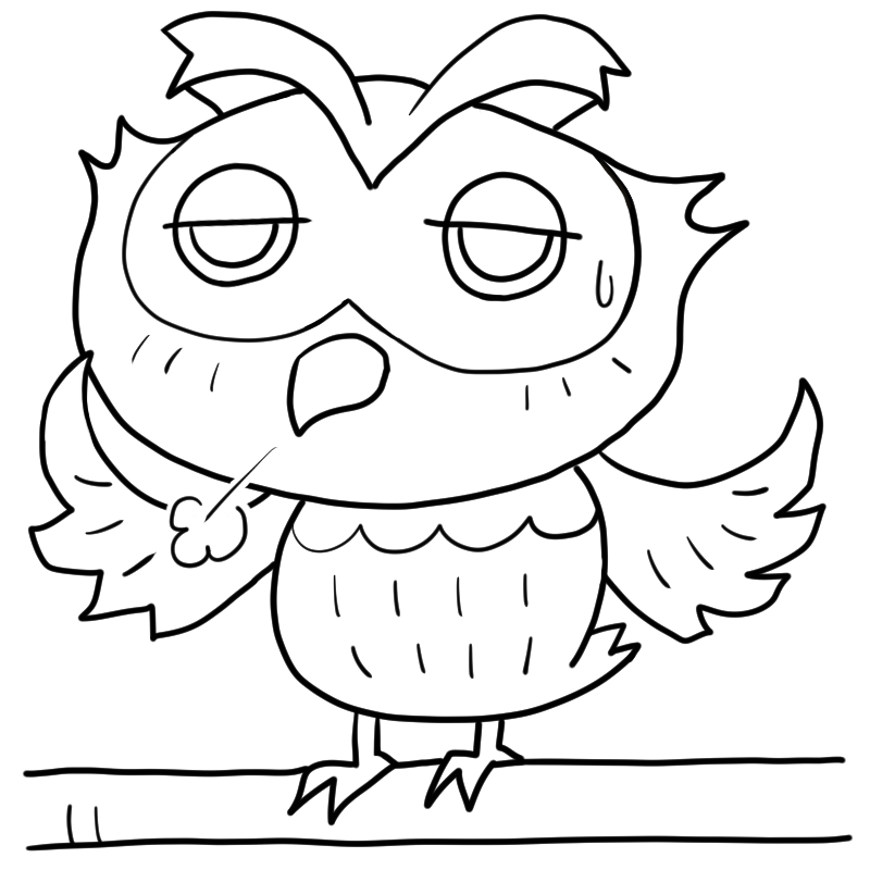 疲れ気味のフクロウのかわいいぬり絵