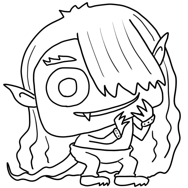 片目で見てくるモンスターのかわいいぬり絵