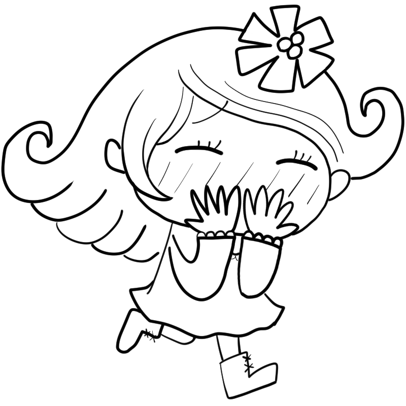 照れる白人の女の子のかわいいぬり絵