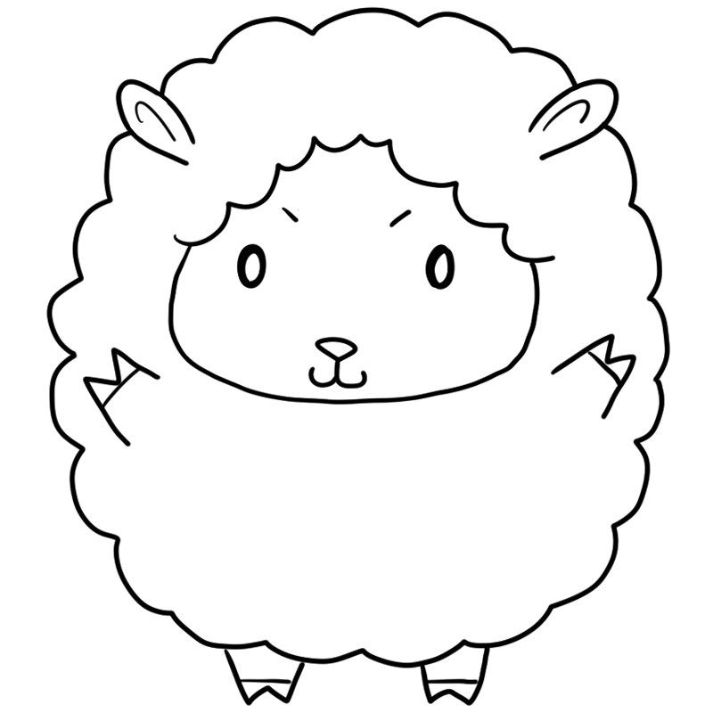 ふわふわの毛の羊のかわいいぬり絵