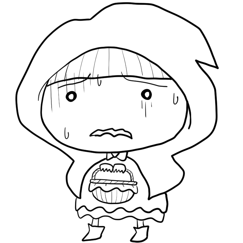 怯える赤ずきんのかわいいぬり絵