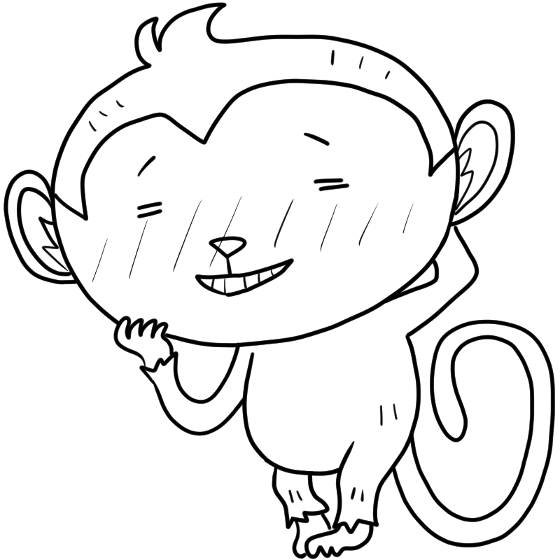 照れる猿のかわいいぬり絵