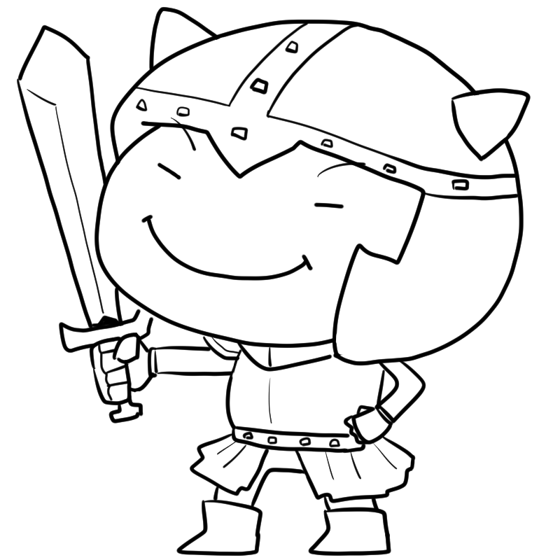 得意げな剣と鎧の戦士のかわいいぬり絵