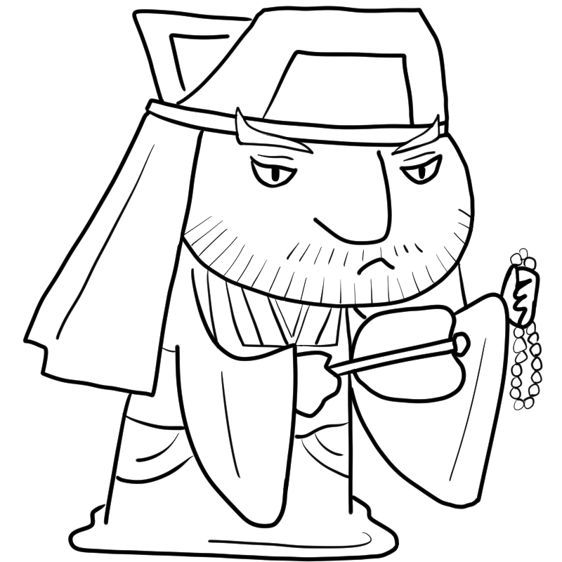 軍配と数珠を持つ上杉謙信のかわいいぬり絵