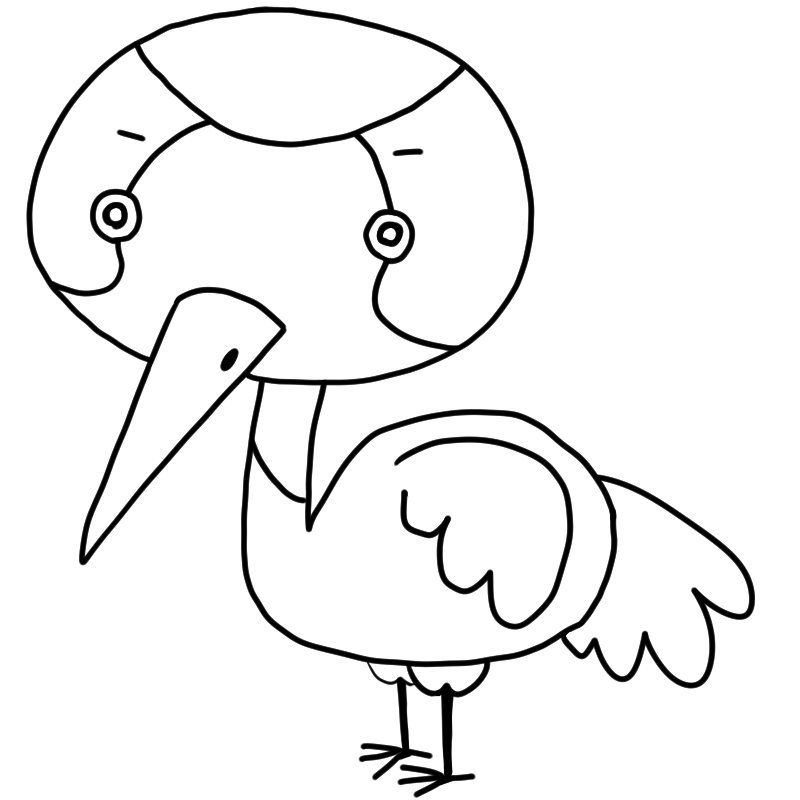 直立する鶴のかわいいぬり絵