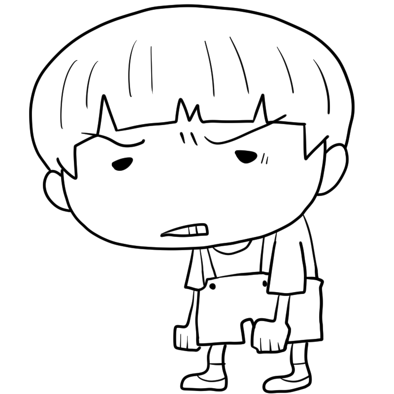 怒るオーバーオールの男の子のかわいいぬり絵