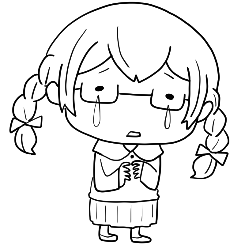 泣く三つ編み眼鏡の女の子のかわいいぬり絵