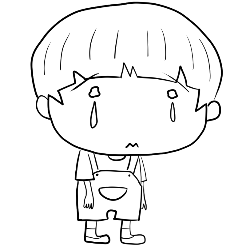 泣くオーバーオールの男の子のかわいいぬり絵