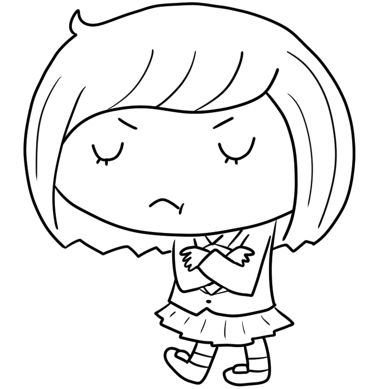 悩む女子高生のかわいいぬり絵