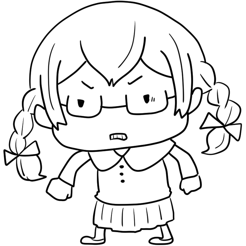 怒る三つ編み眼鏡の女の子のかわいいぬり絵