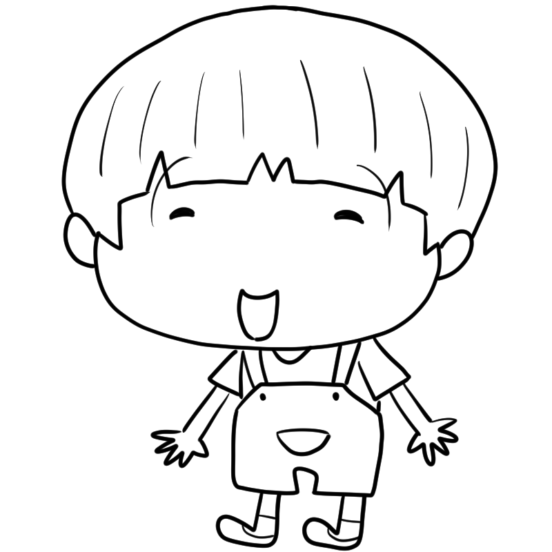 笑顔のオーバーオールの男の子のかわいいぬり絵