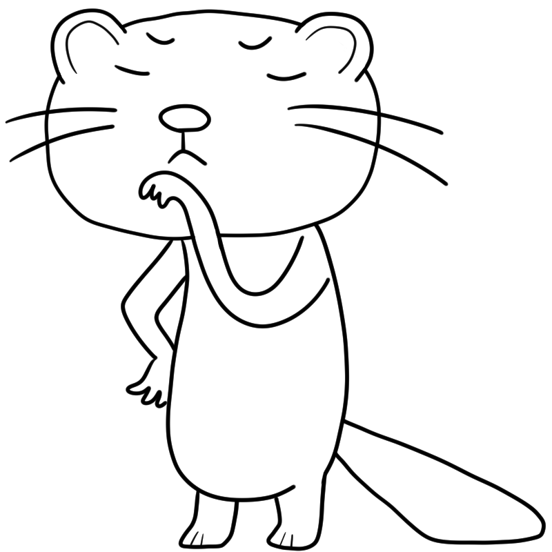 悩むイタチのかわいいぬり絵