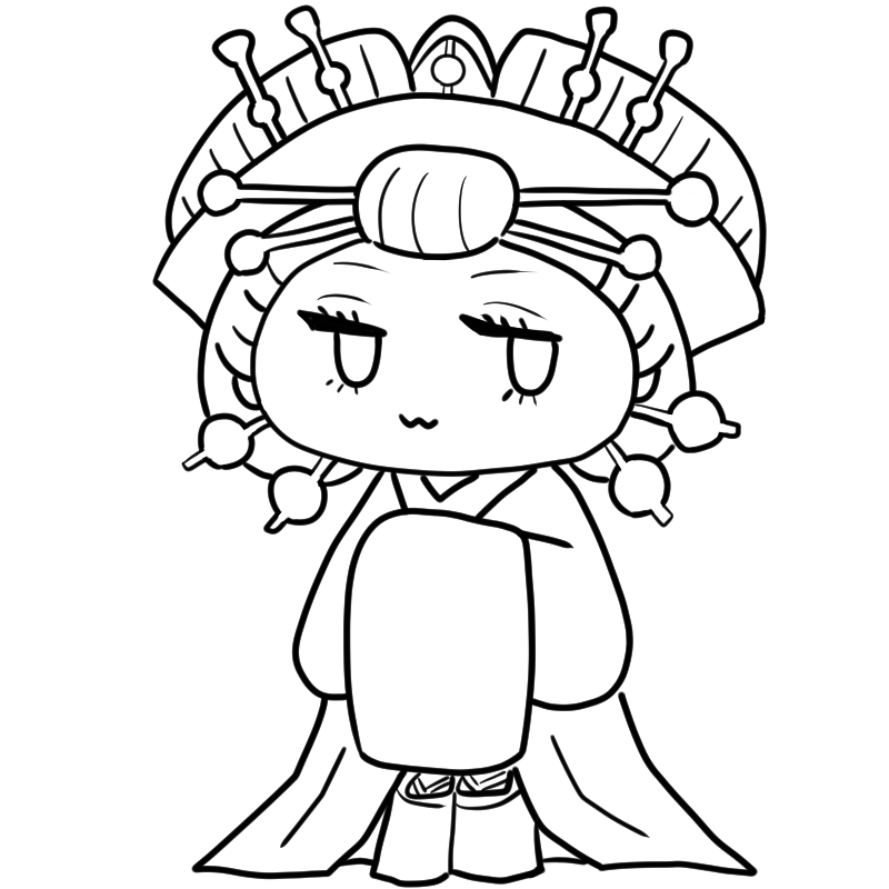 微笑む花魁のかわいいぬり絵